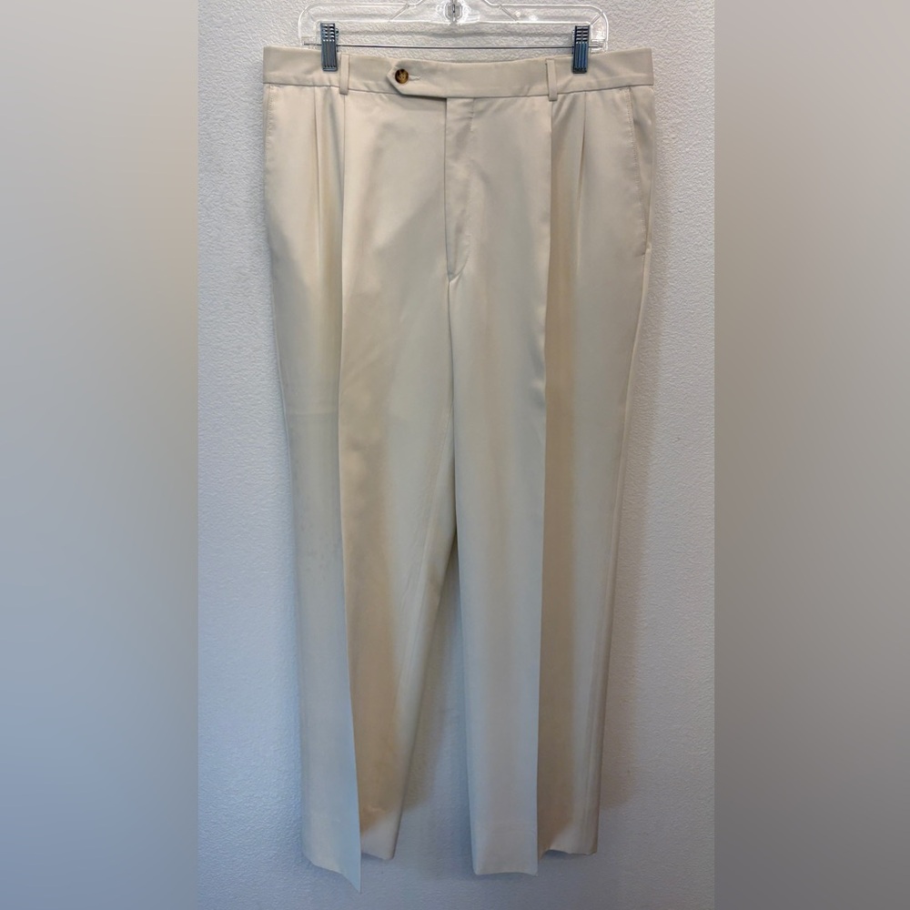 BALLIN For LUIGI BASILE Vintage Men's Microfiber Pleated Cream Dress Pant Slack